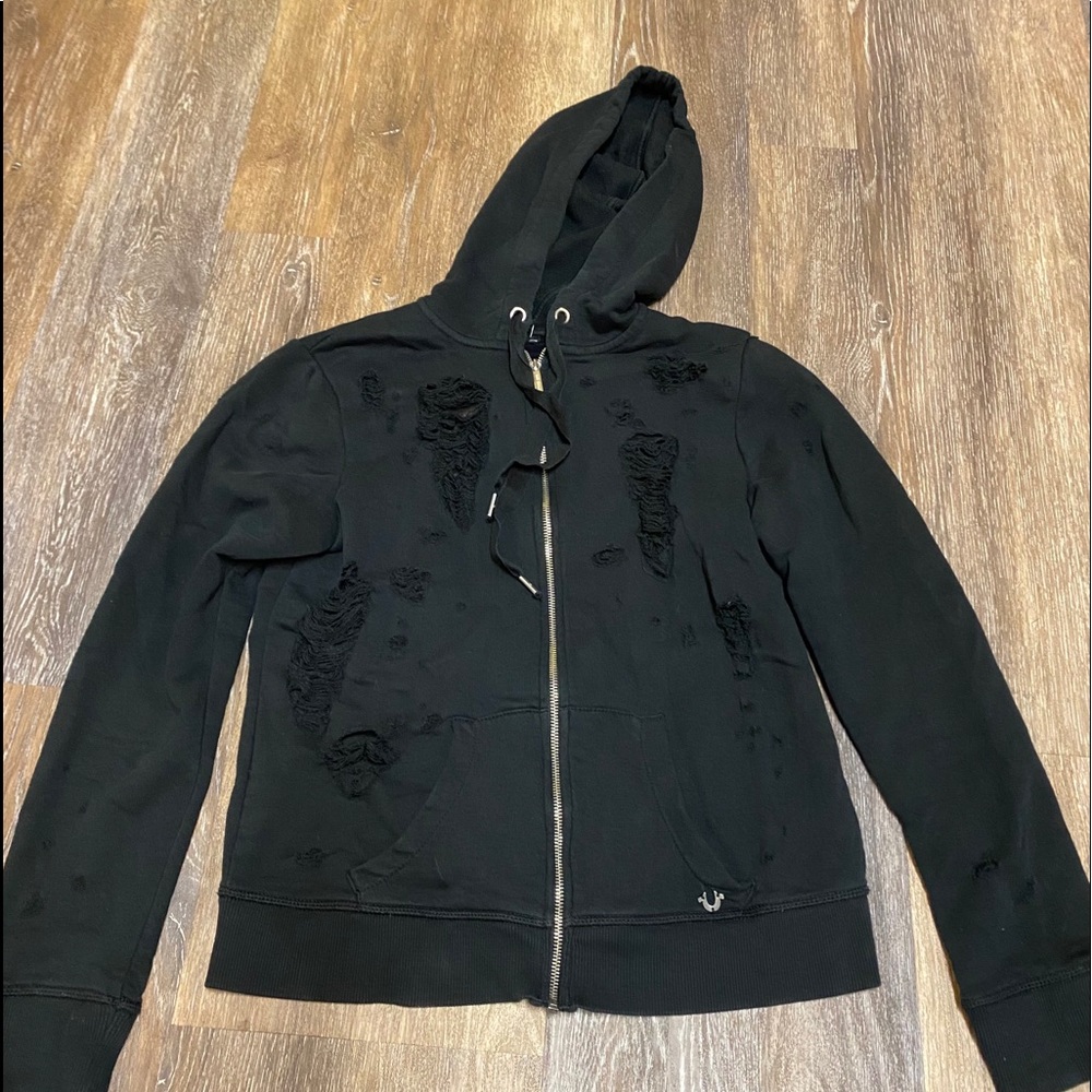 Black wash distressed true religion sweatsuit